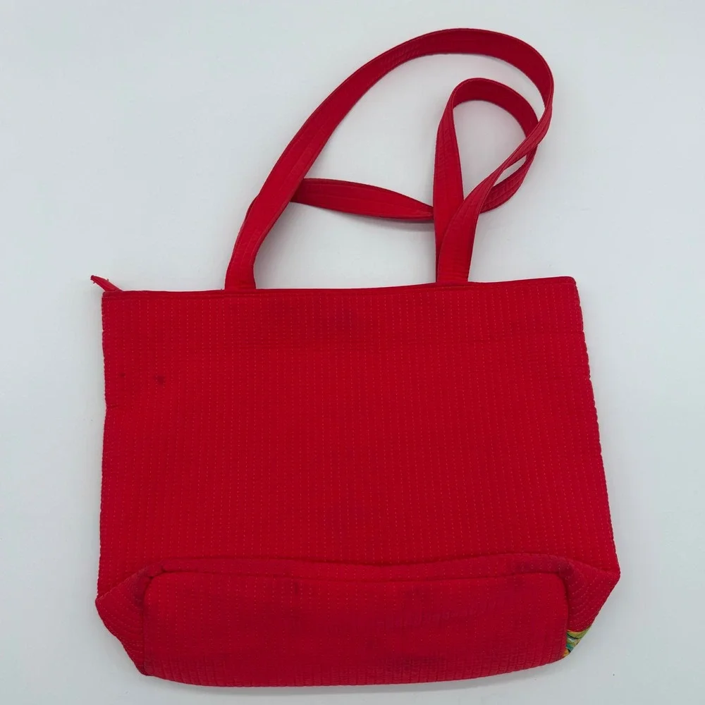 Vera Bradley Red Quilted Tote Bag Patchwork Wave Pattern‎ Zip Top Casual